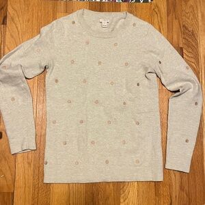 J. Crew Heather Light Gray Polka-dot Teddie Sweater